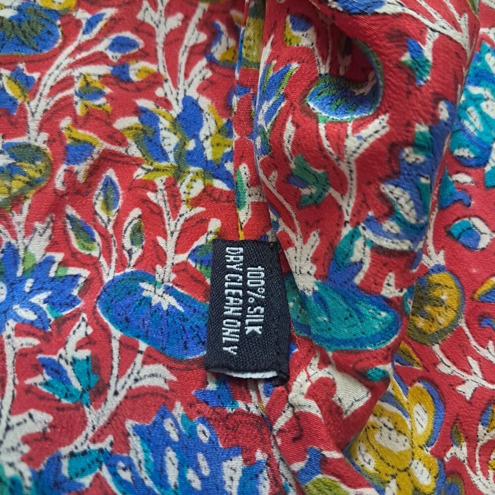 Tolani Tunic Top Women's XS Red Silk Colorful Floral Tassel‎ 3/4 Sleeve Boho - Picture 11 of 13